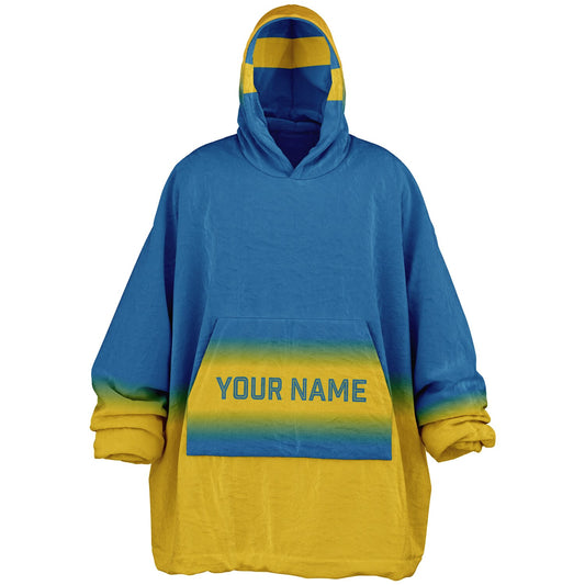 Blue and gold reversible snug hoodie with soft interior lining and casual everyday style for football fans.