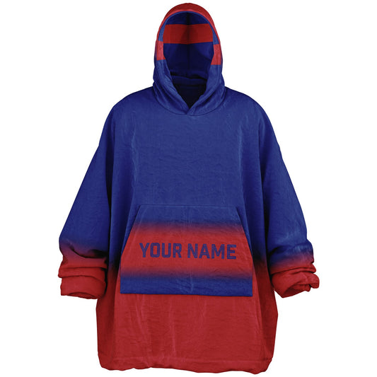 Blue and red reversible snug hoodie with soft interior lining and casual everyday style for football fans.