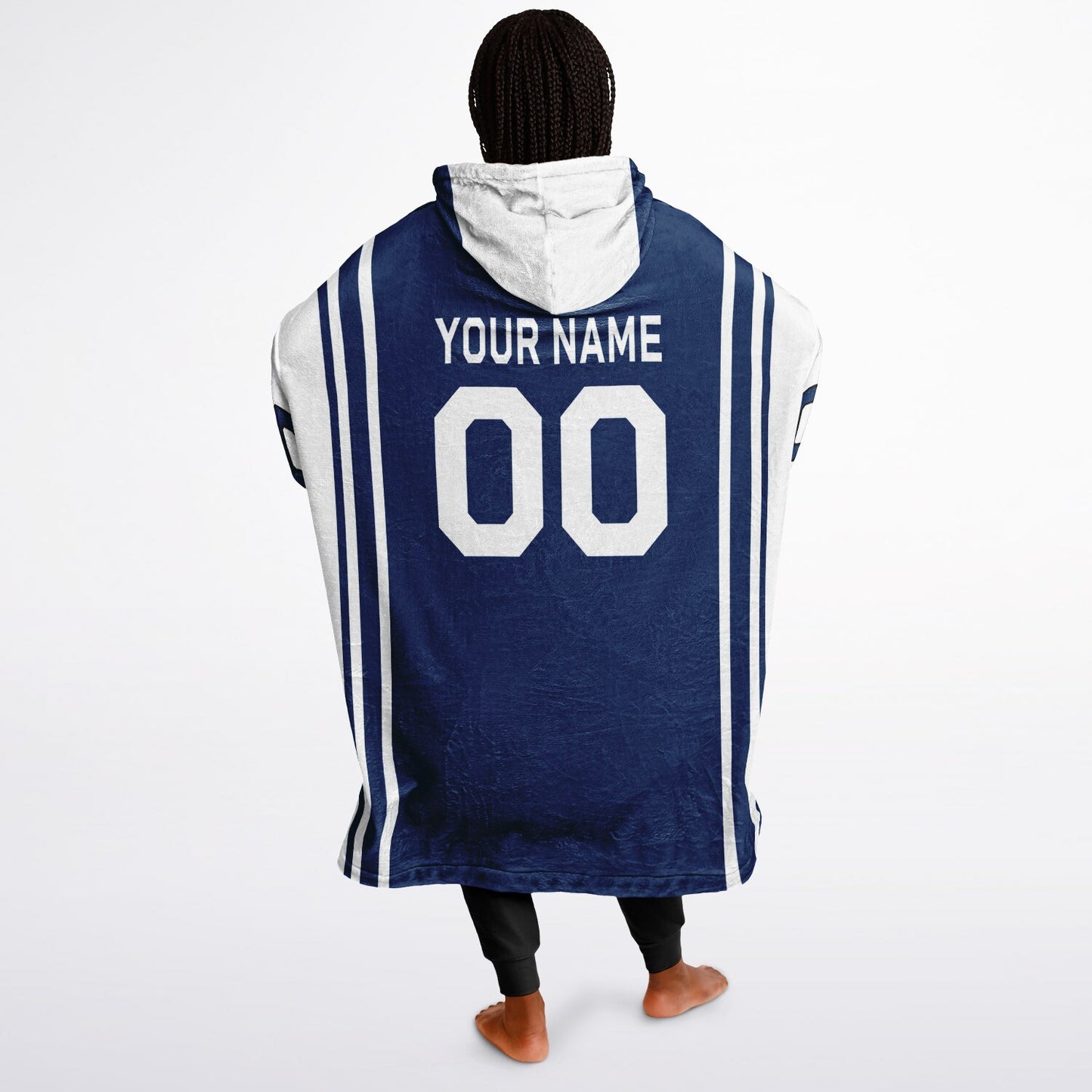 Blue and white bold snug hoodie with modern color-block design and soft loungewear fit.
