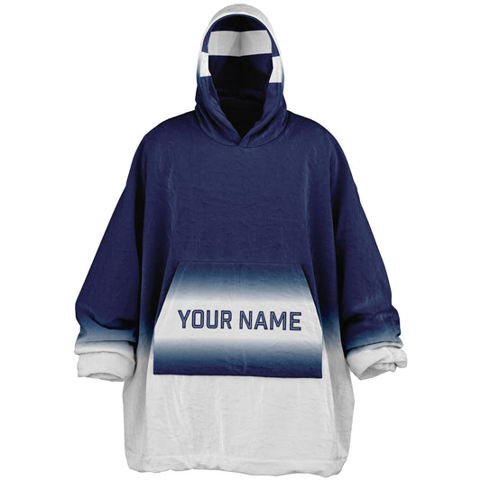 Blue and white reversible snug hoodie with soft interior lining and casual everyday style for football fans.