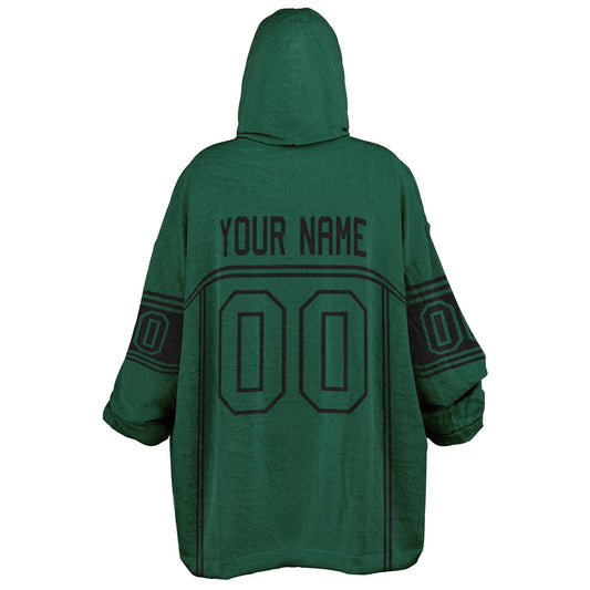 Green and black lineup snug hoodie featuring sleek line-art details and minimalist team-inspired design.