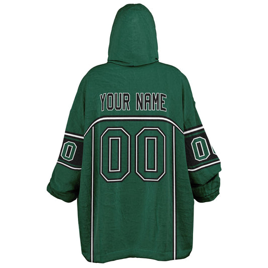 Green, black, and white lineup snug hoodie with clean line work and subtle jersey influence.