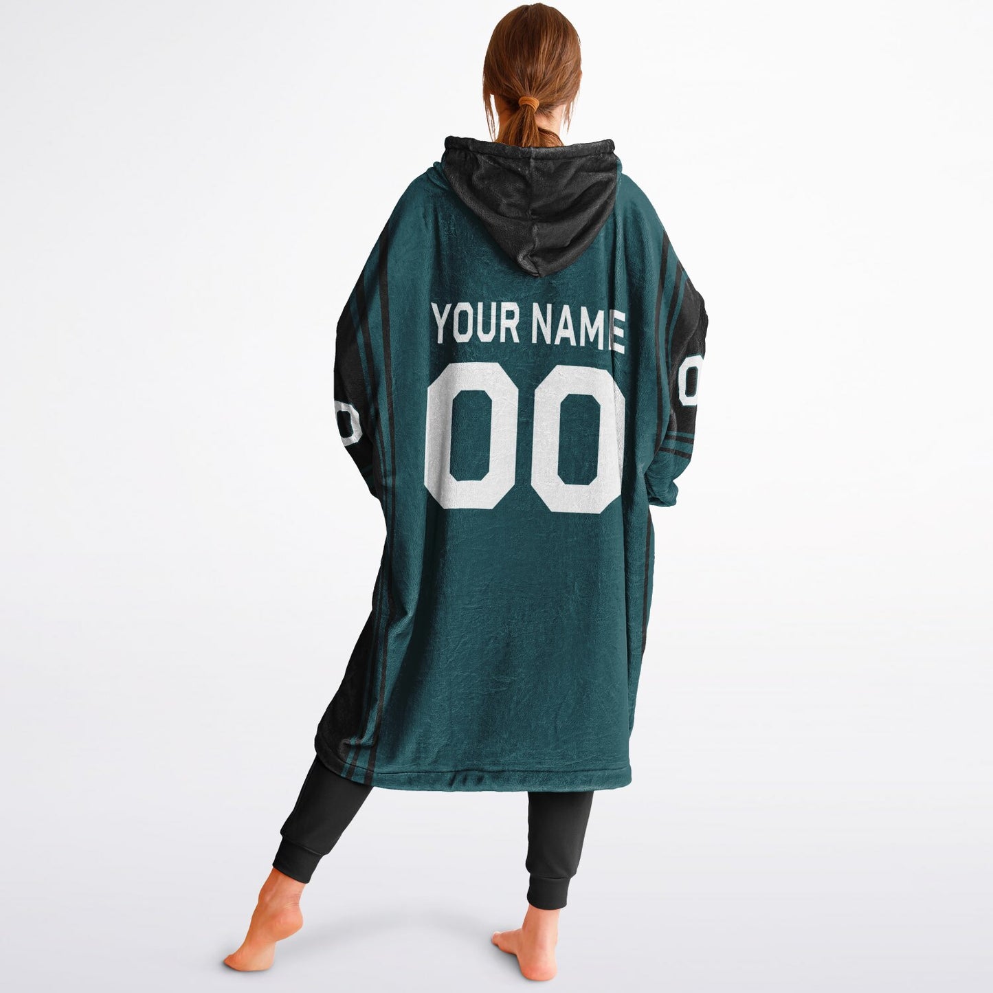 Midnight green and black bold snug hoodie with modern color-block design and soft loungewear fit.