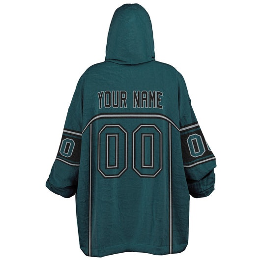 Midnight green, black, and silver lineup snug hoodie with clean line work and subtle jersey influence.