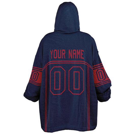 Nautical blue and red lineup snug hoodie featuring sleek line-art details and minimalist team-inspired design.