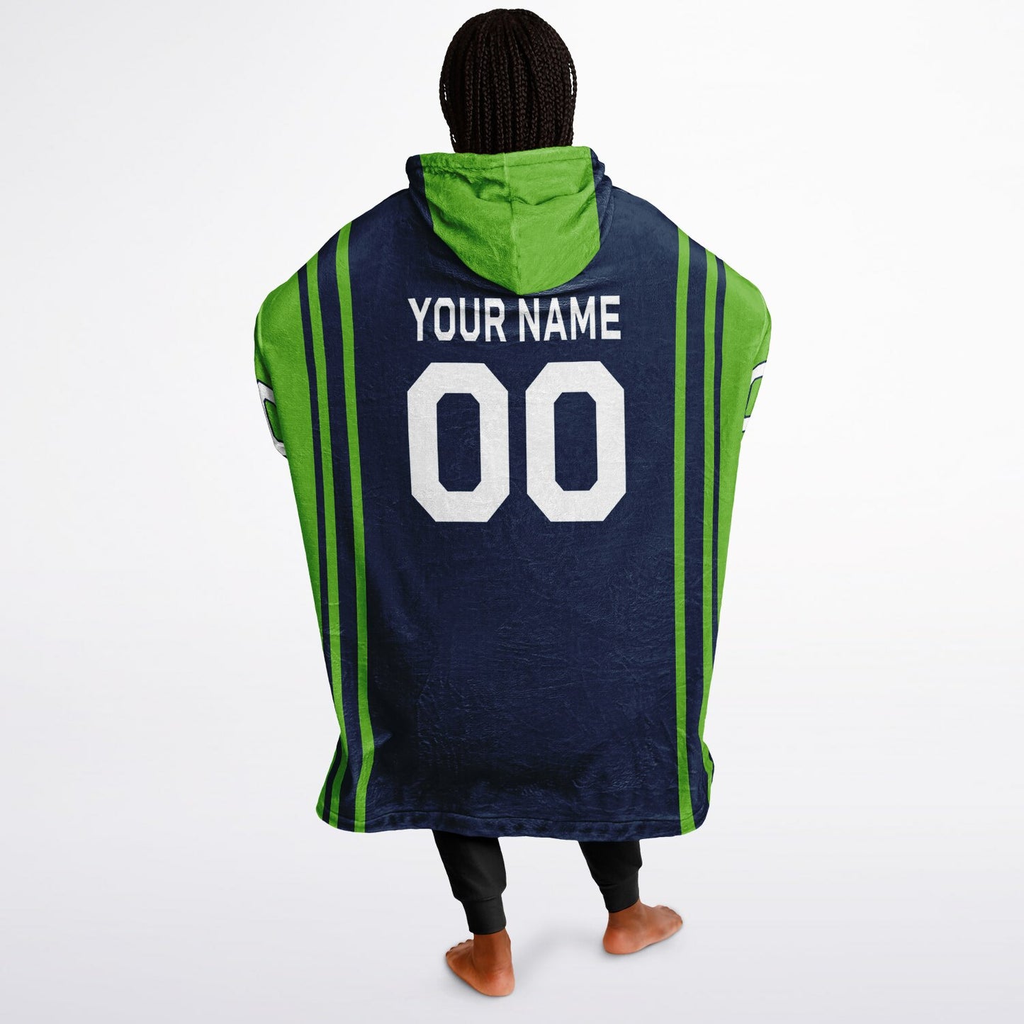 Navy and green bold snug hoodie with modern color-block design and soft loungewear fit.