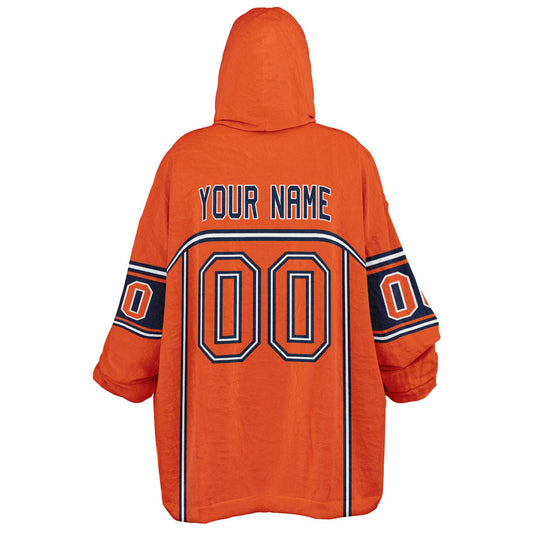 Orange, navy, and white lineup snug hoodie with clean line work and subtle jersey influence.