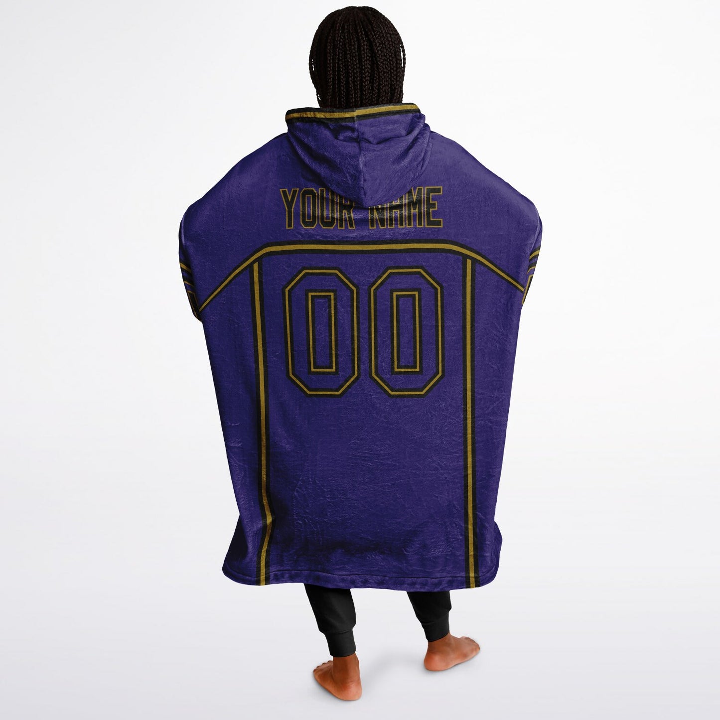 Purple, black, and metallic gold lineup snug hoodie with clean line work and subtle jersey influence.