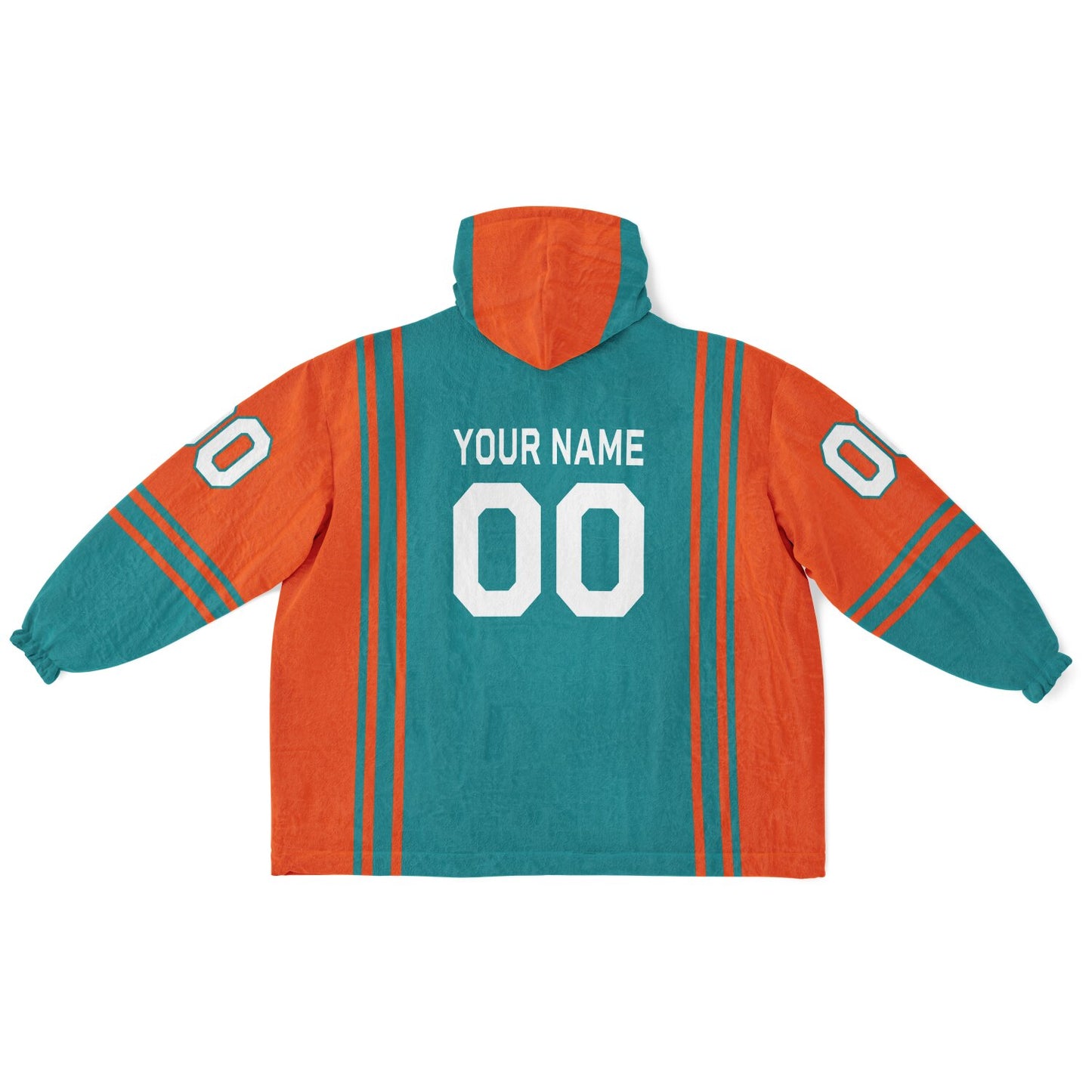 Aqua and orange bold snug hoodie with modern color-block design and soft loungewear fit.