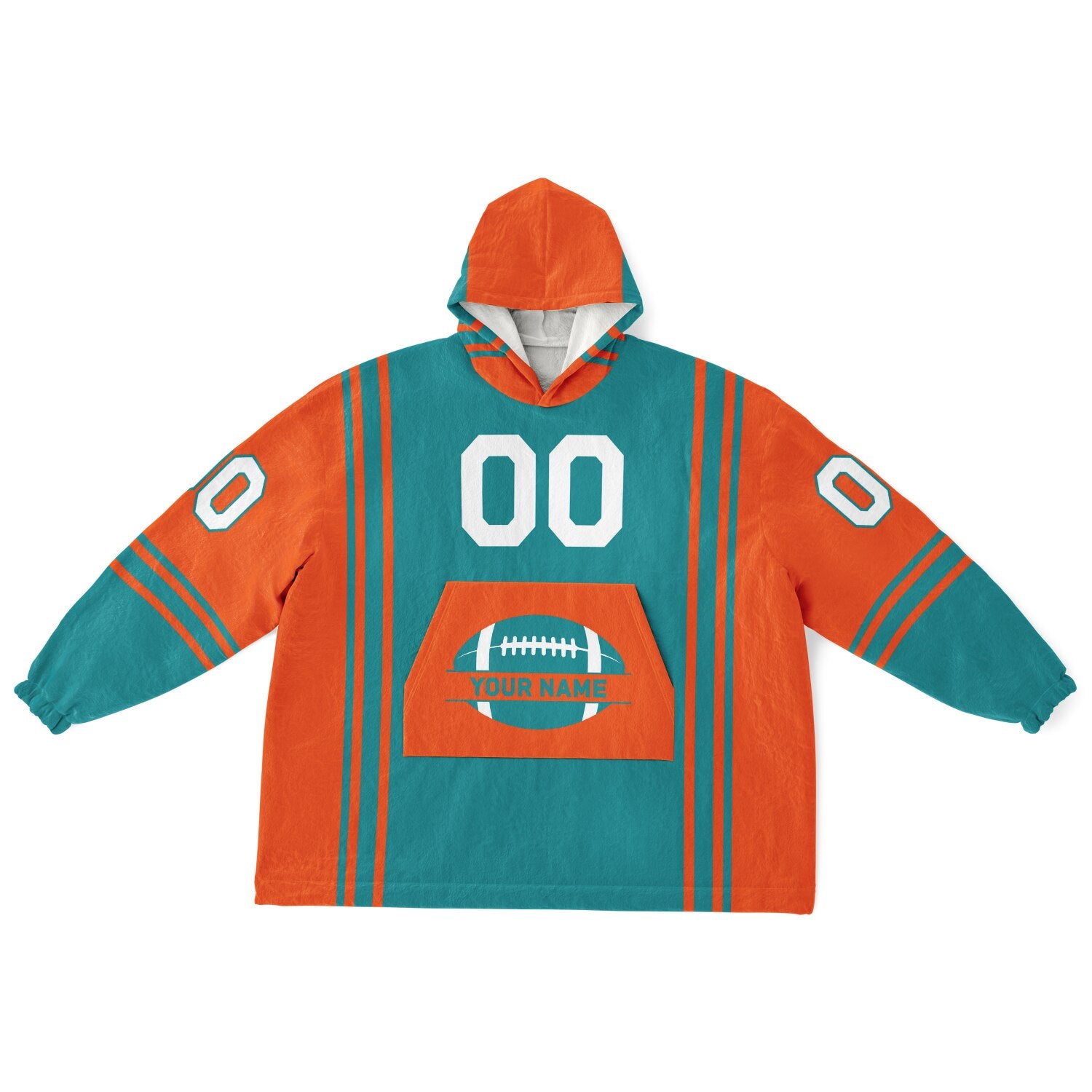 Aqua and orange bold snug hoodie with modern color-block design and soft loungewear fit.