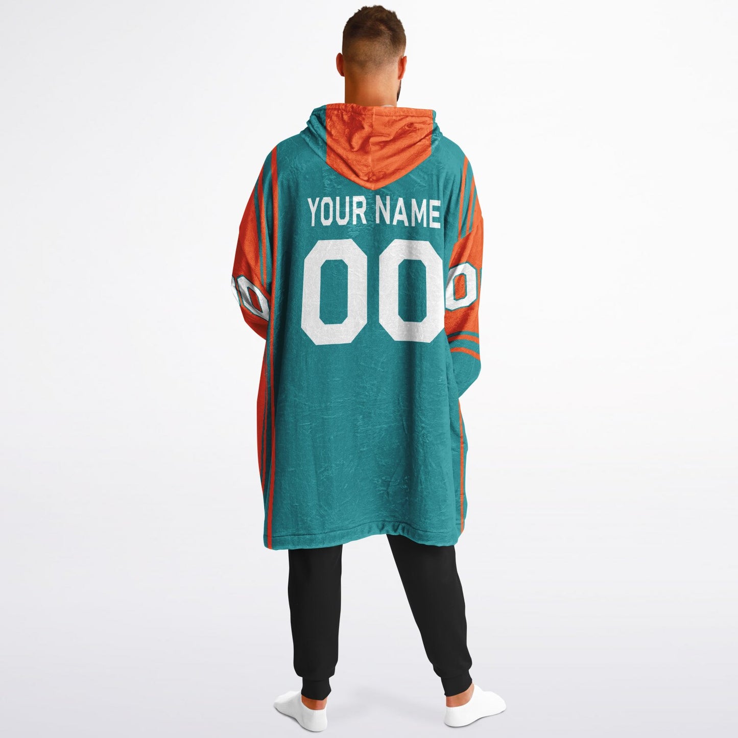 Aqua and orange bold snug hoodie with modern color-block design and soft loungewear fit.