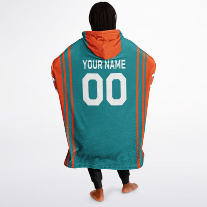 Aqua and orange bold snug hoodie with modern color-block design and soft loungewear fit.