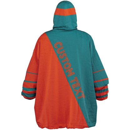 Aqua and orange reversible snug hoodie with soft interior lining and casual everyday style for football fans.