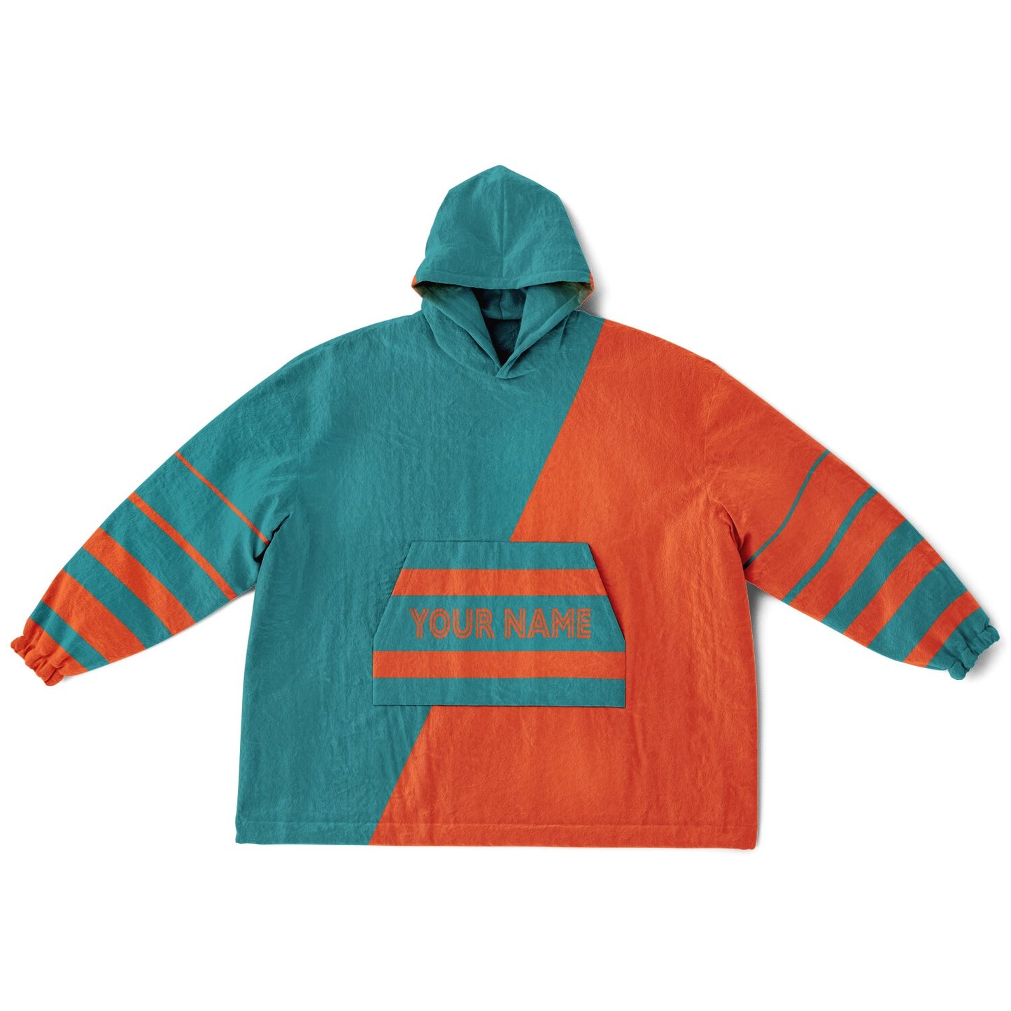 Aqua and orange reversible snug hoodie with soft interior lining and casual everyday style for football fans.