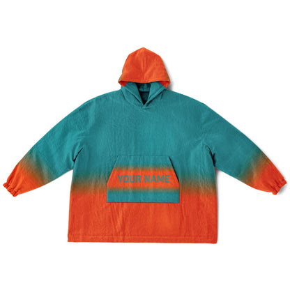 Aqua and orange reversible snug hoodie with soft interior lining and casual everyday style for football fans.