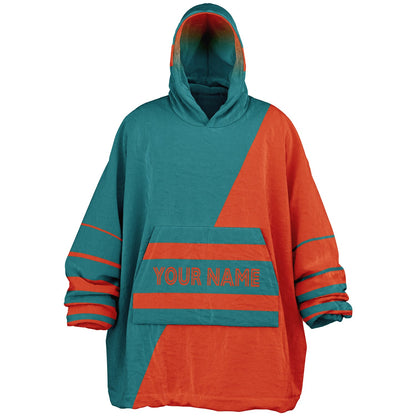 Aqua and orange reversible snug hoodie with soft interior lining and casual everyday style for football fans.