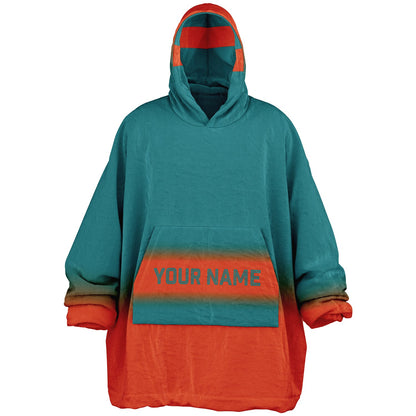 Aqua and orange reversible snug hoodie with soft interior lining and casual everyday style for football fans.