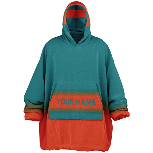 Aqua and orange reversible snug hoodie with soft interior lining and casual everyday style for football fans.