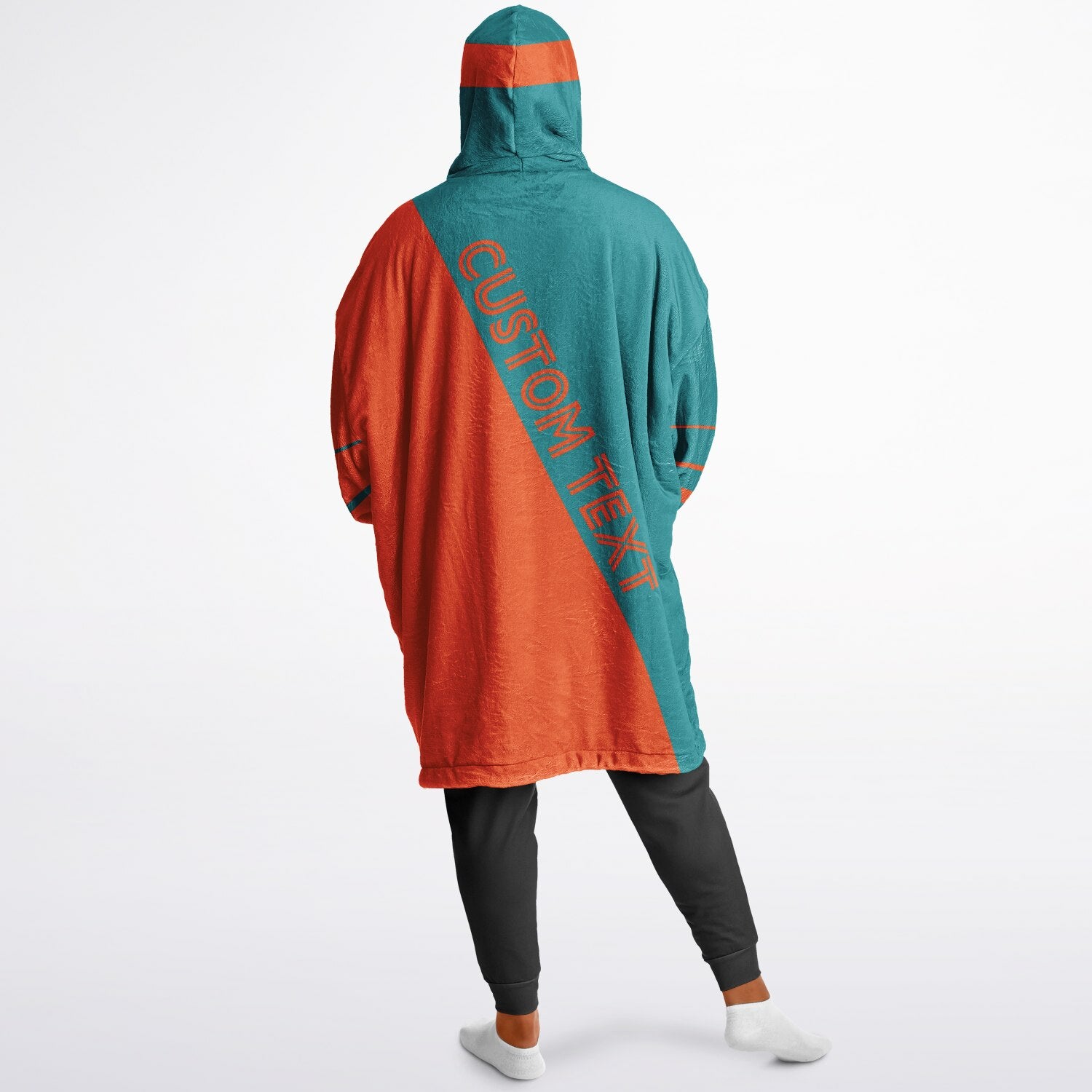 Aqua and orange reversible snug hoodie with soft interior lining and casual everyday style for football fans.