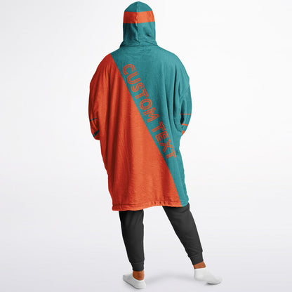 Aqua and orange reversible snug hoodie with soft interior lining and casual everyday style for football fans.