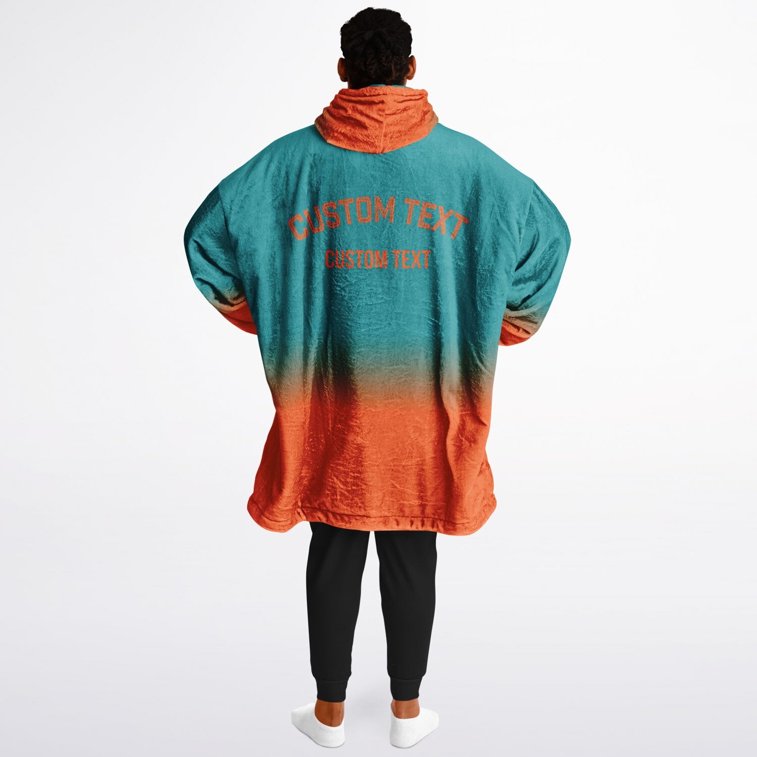 Aqua and orange reversible snug hoodie with soft interior lining and casual everyday style for football fans.