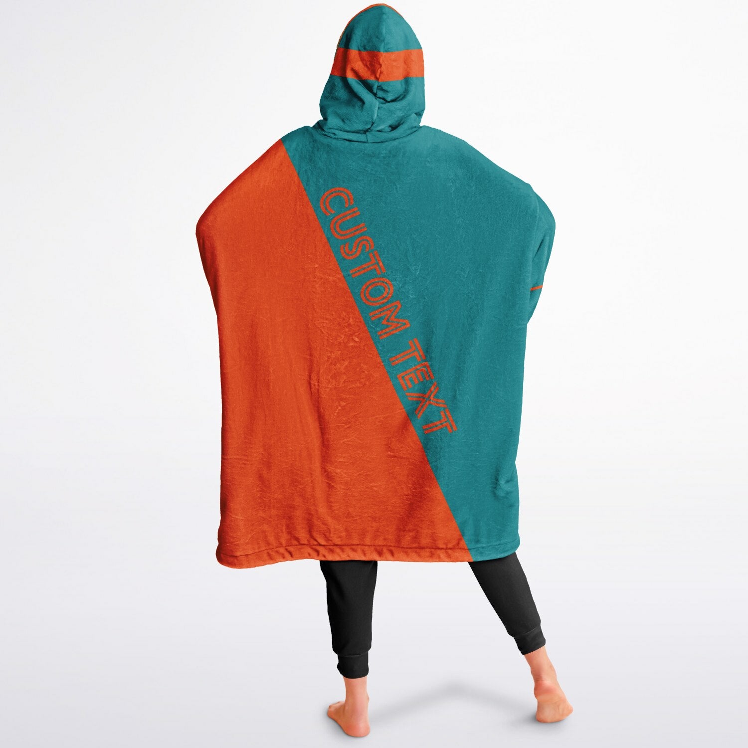 Aqua and orange reversible snug hoodie with soft interior lining and casual everyday style for football fans.