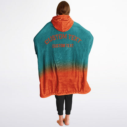 Aqua and orange reversible snug hoodie with soft interior lining and casual everyday style for football fans.