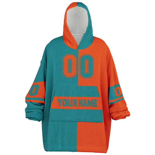 Aqua and orange halftime snug hoodie featuring a symmetrical split design for a dynamic game-day look.