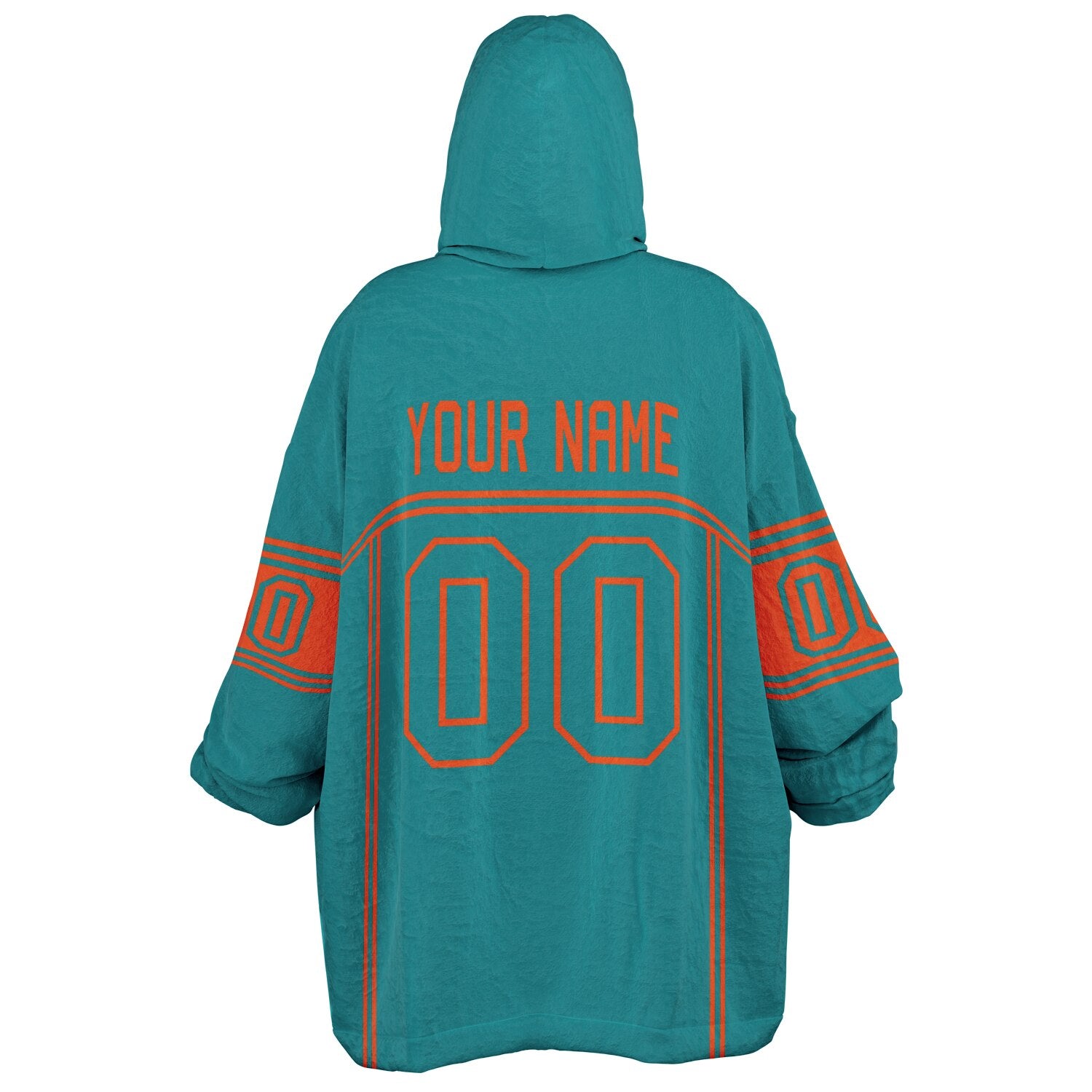 Aqua and orange lineup snug hoodie featuring sleek line-art details and minimalist team-inspired design.