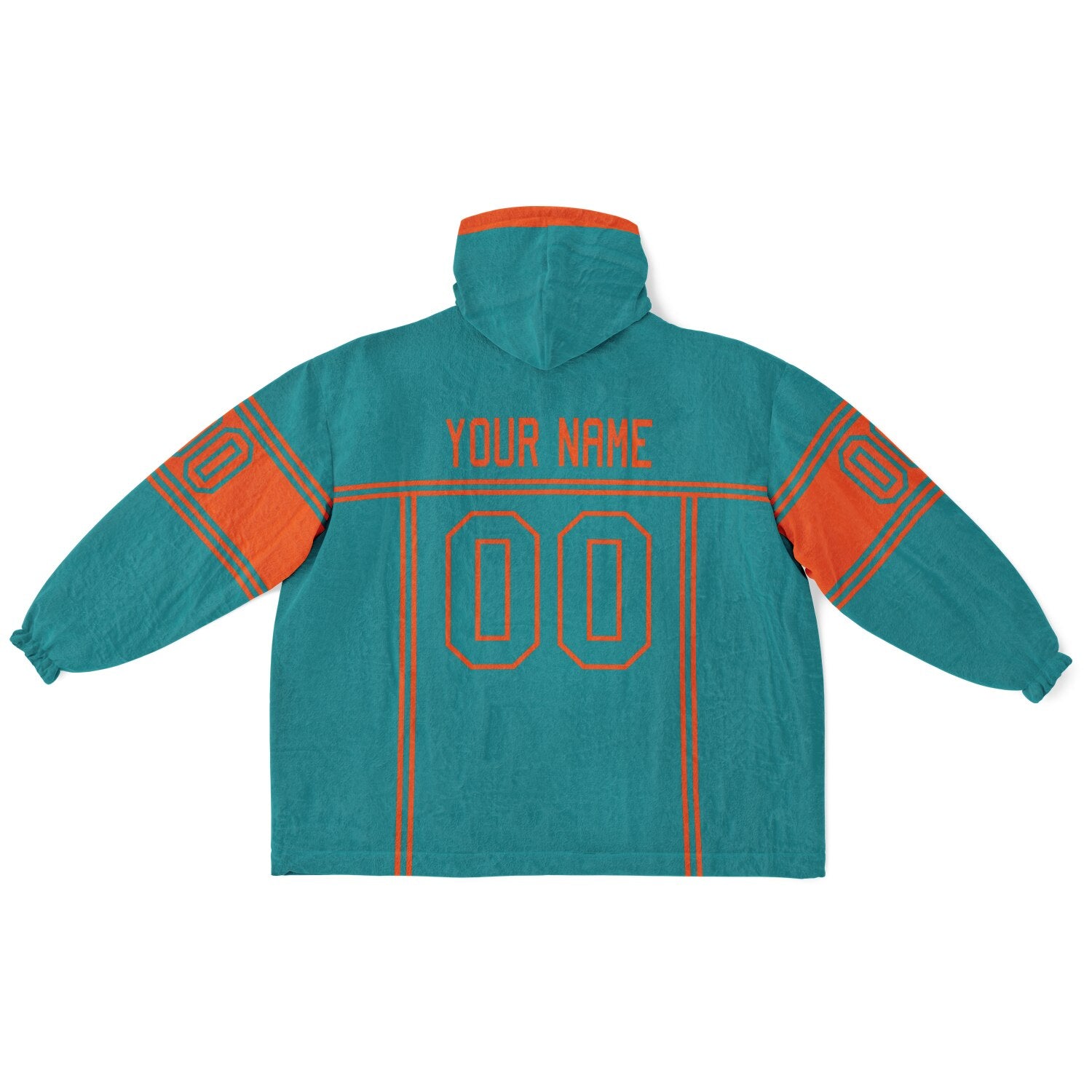 Aqua and orange lineup snug hoodie featuring sleek line-art details and minimalist team-inspired design.