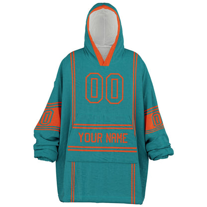 Aqua and orange lineup snug hoodie featuring sleek line-art details and minimalist team-inspired design.