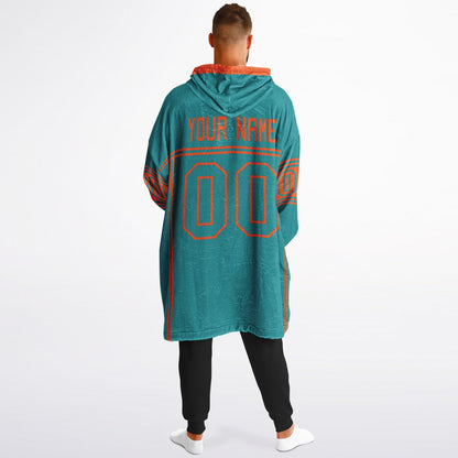 Aqua and orange lineup snug hoodie featuring sleek line-art details and minimalist team-inspired design.