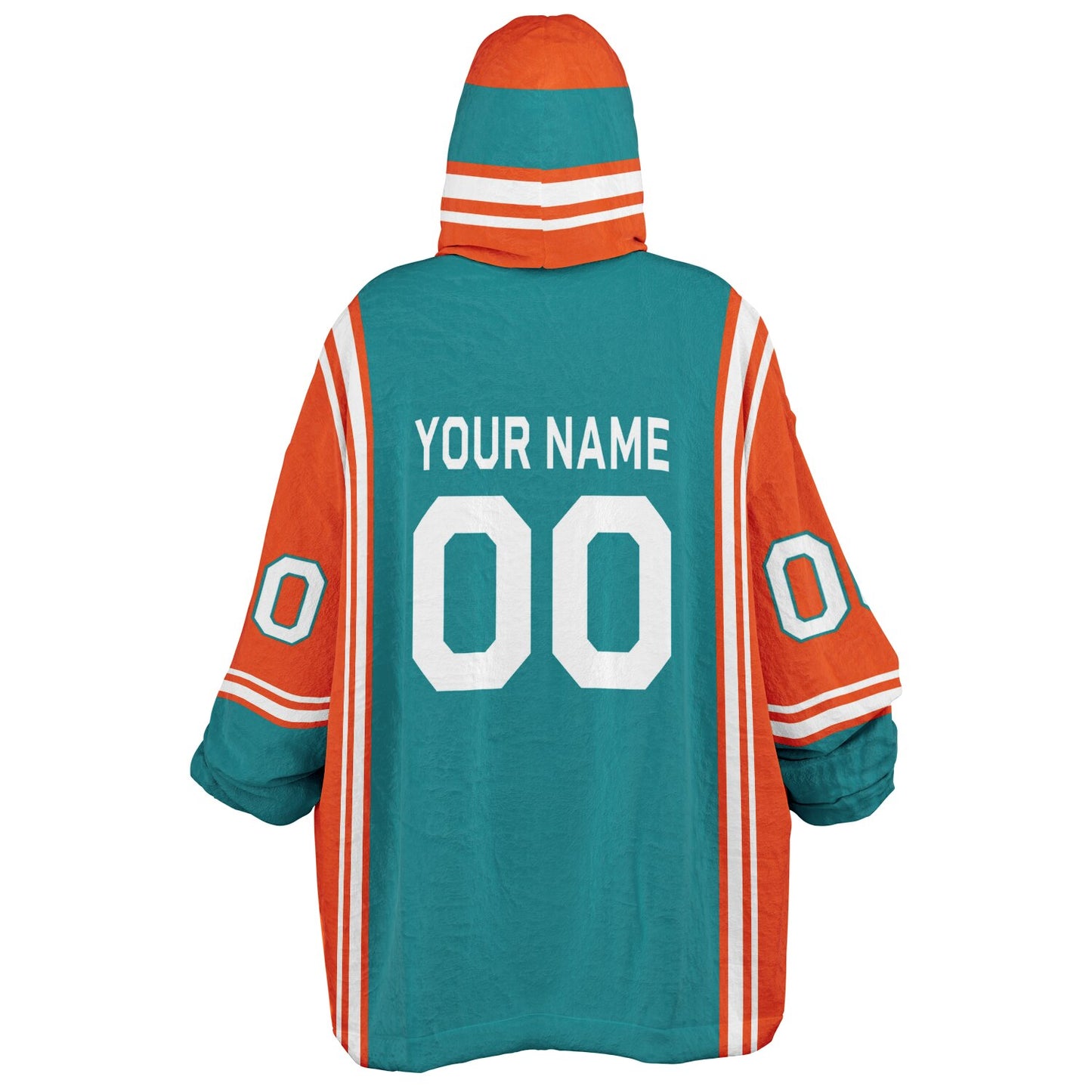 Aqua, orange, and white bold snug hoodie with triple color blocking and a sporty aesthetic.