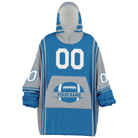 Blue and silver bold snug hoodie with modern color-block design and soft loungewear fit.