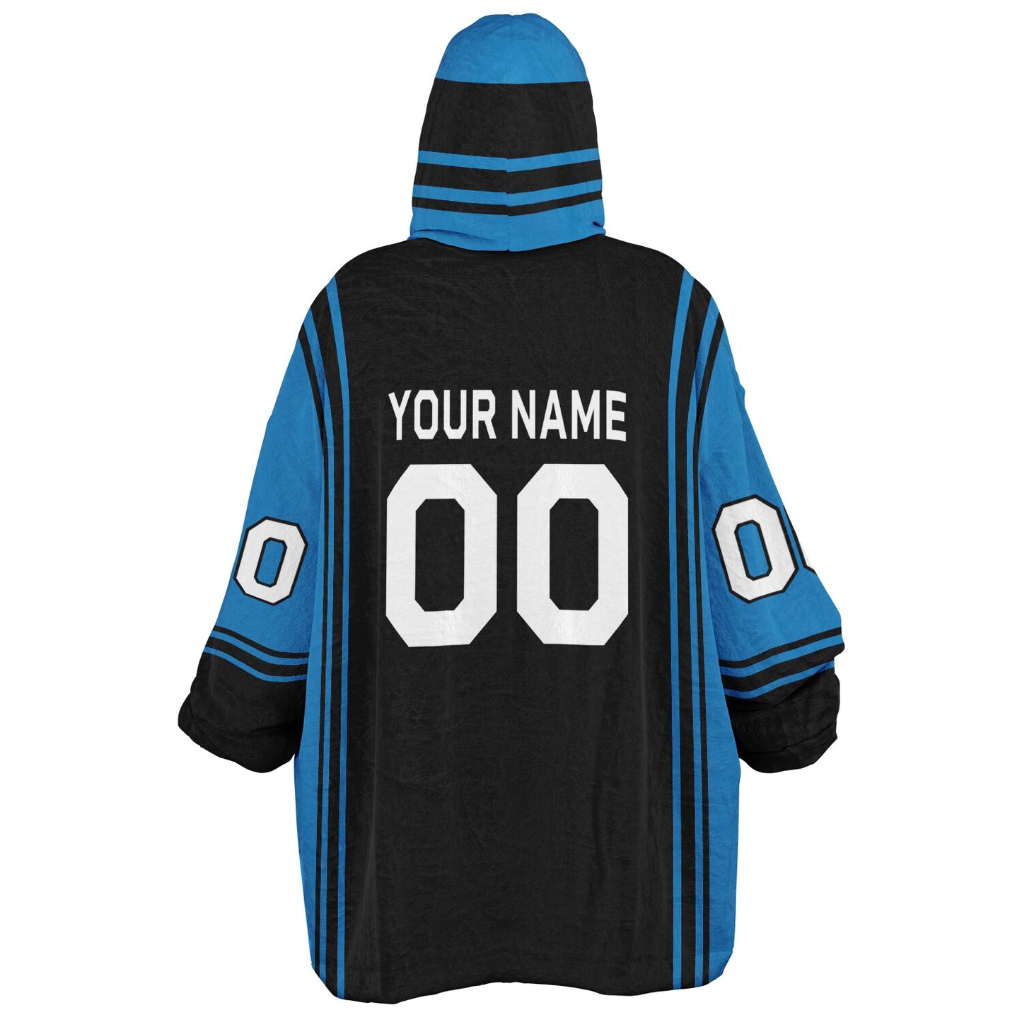 Black and blue bold snug hoodie with modern color-block design and soft loungewear fit.