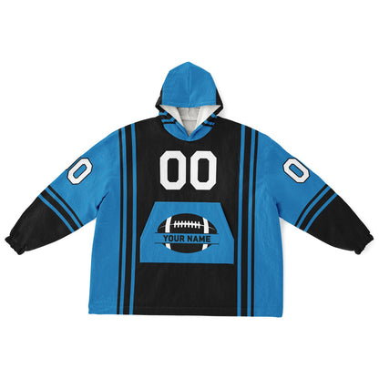 Black and blue bold snug hoodie with modern color-block design and soft loungewear fit.