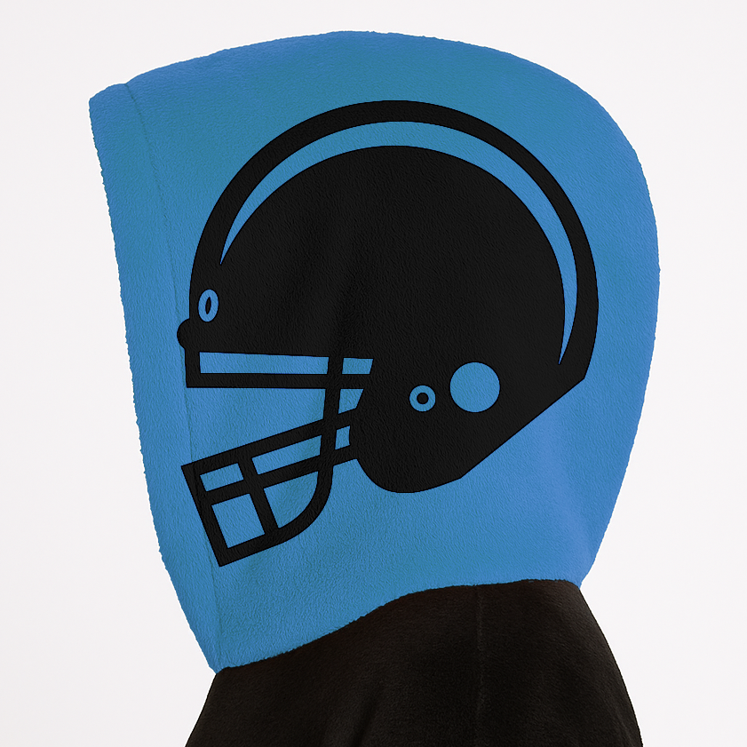 Black and blue classic snug hoodie featuring jersey-style stripes and personalized name and number.