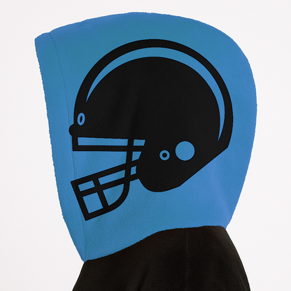 Black and blue classic snug hoodie featuring jersey-style stripes and personalized name and number.