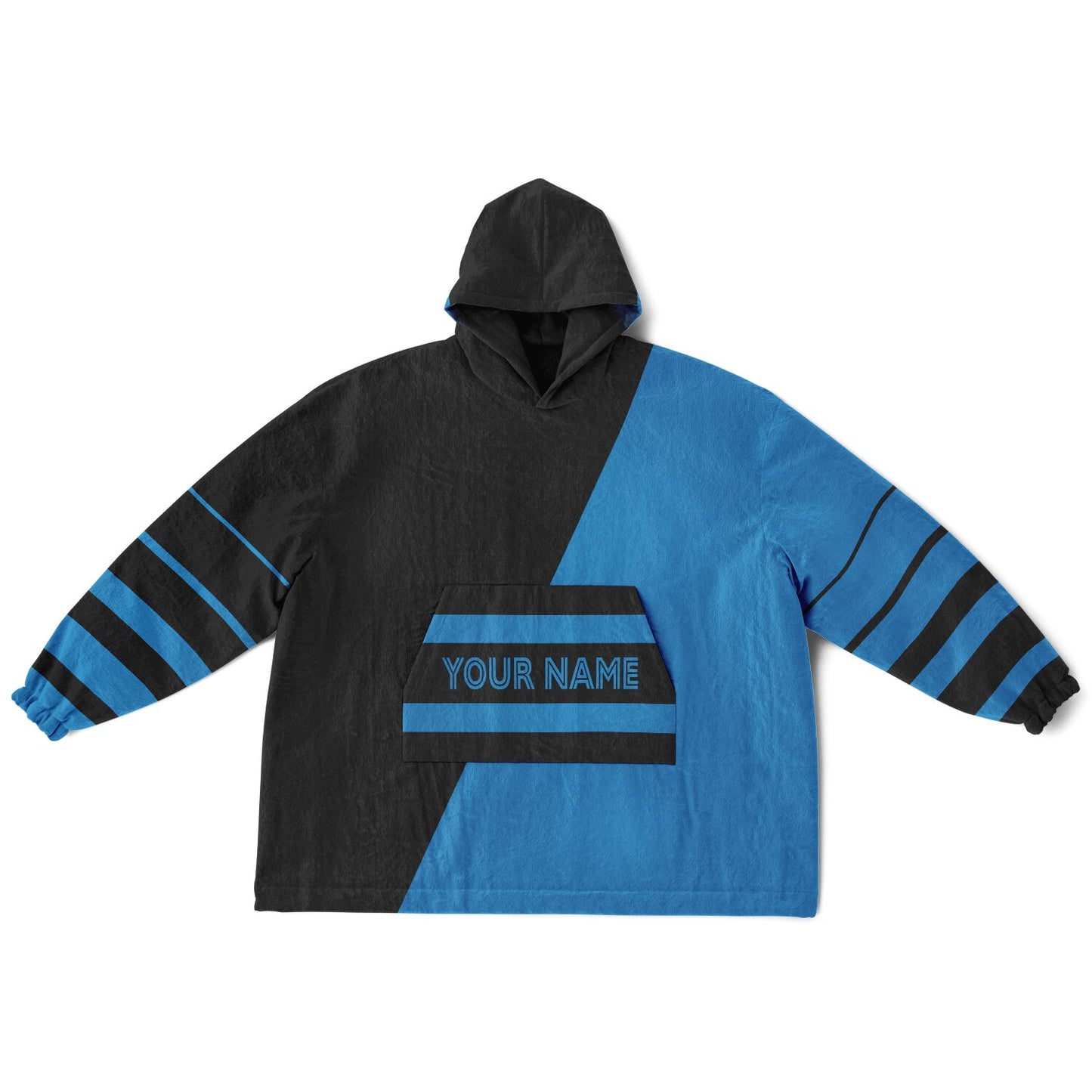Black and blue reversible snug hoodie with soft interior lining and casual everyday style for football fans.