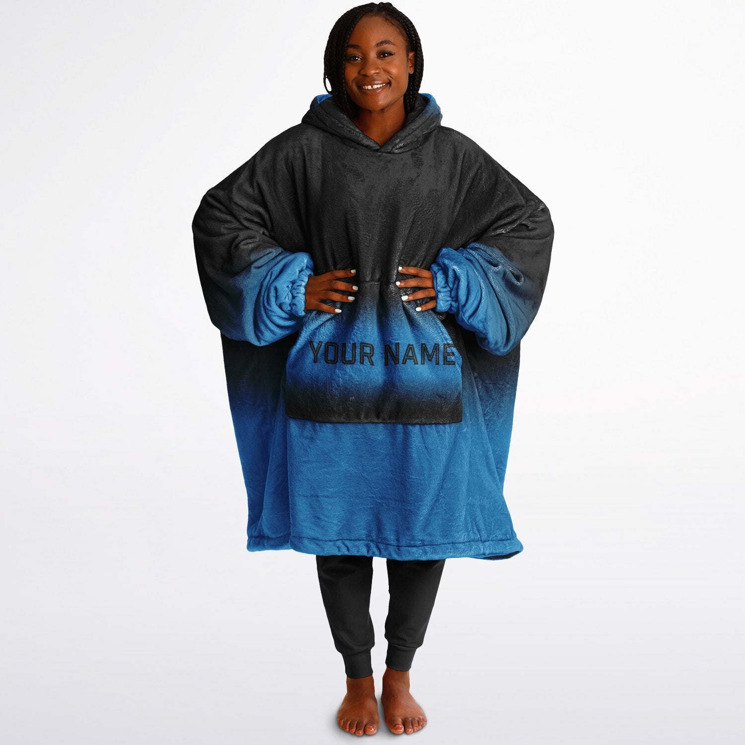 Black and blue reversible snug hoodie with soft interior lining and casual everyday style for football fans.