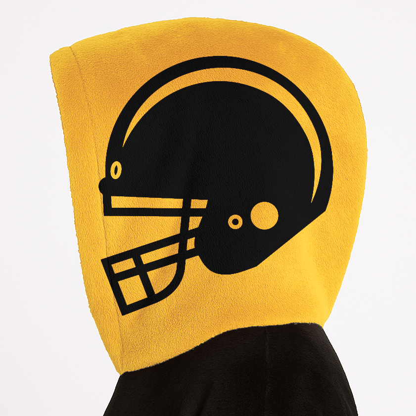 Black and gold classic snug hoodie featuring jersey-style stripes and personalized name and number.