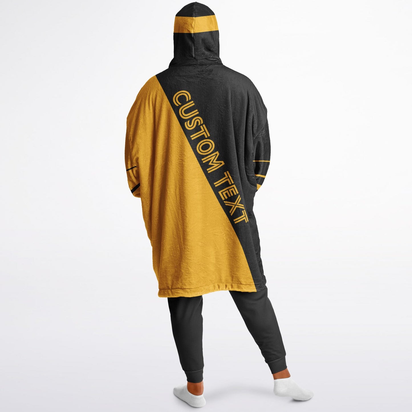 Black and gold reversible snug hoodie with soft interior lining and casual everyday style for football fans.