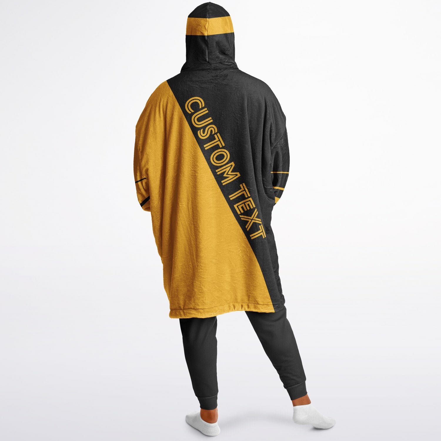 Black and gold reversible snug hoodie with soft interior lining and casual everyday style for football fans.