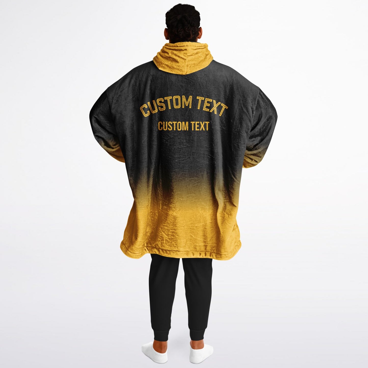 Black and gold reversible snug hoodie with soft interior lining and casual everyday style for football fans.
