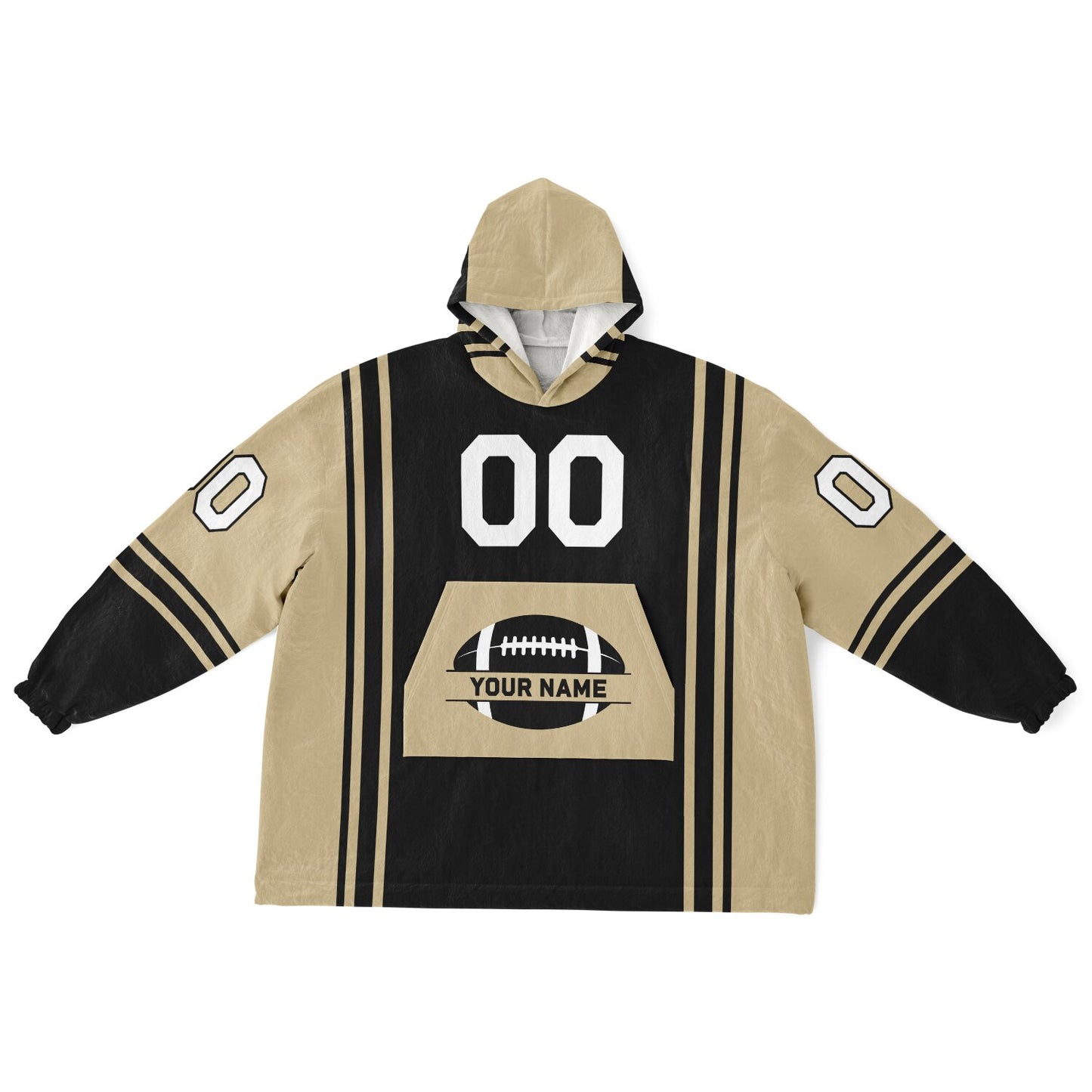 Black and old gold bold snug hoodie with modern color-block design and soft loungewear fit.