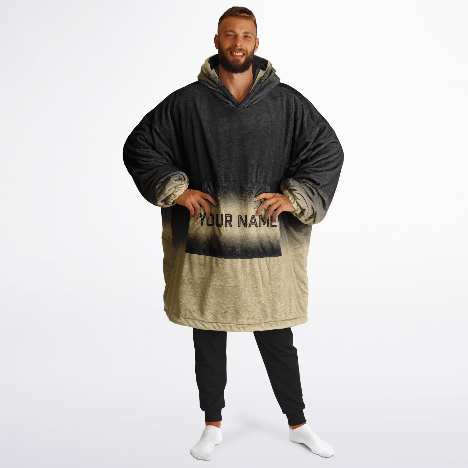 Black and old gold reversible snug hoodie with soft interior lining and casual everyday style for football fans.