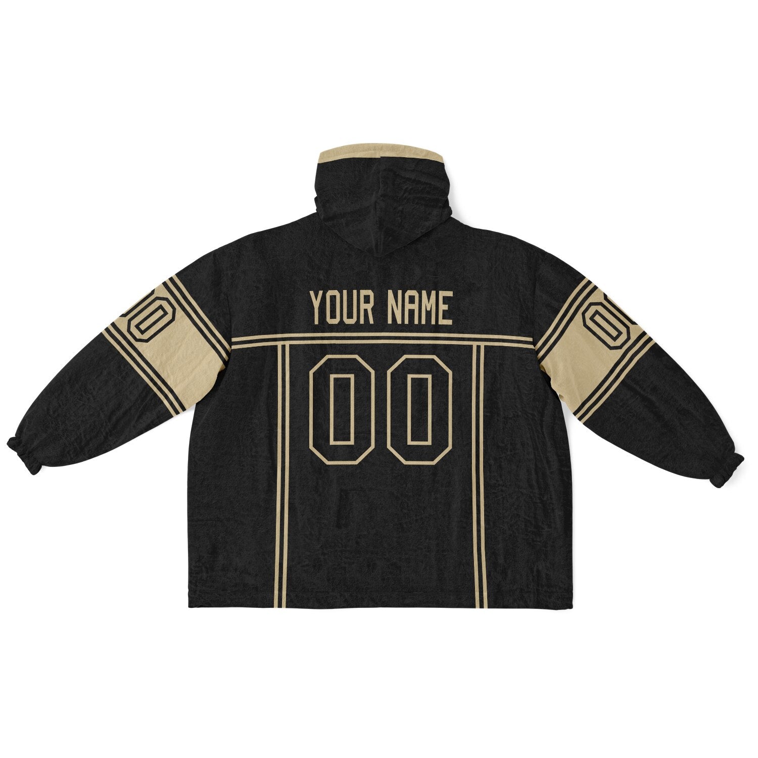 Black and old gold lineup snug hoodie featuring sleek line-art details and minimalist team-inspired design.