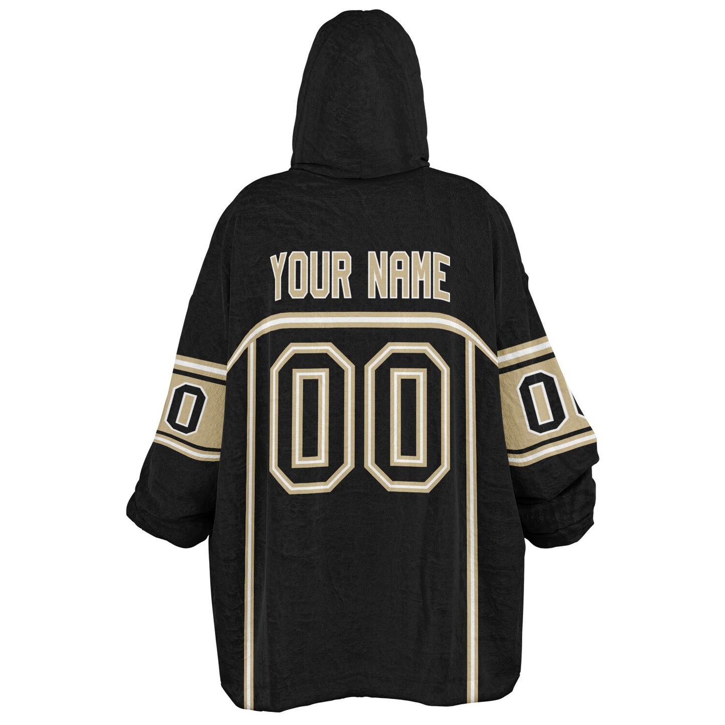 Black, old gold, and white lineup snug hoodie with clean line work and subtle jersey influence.