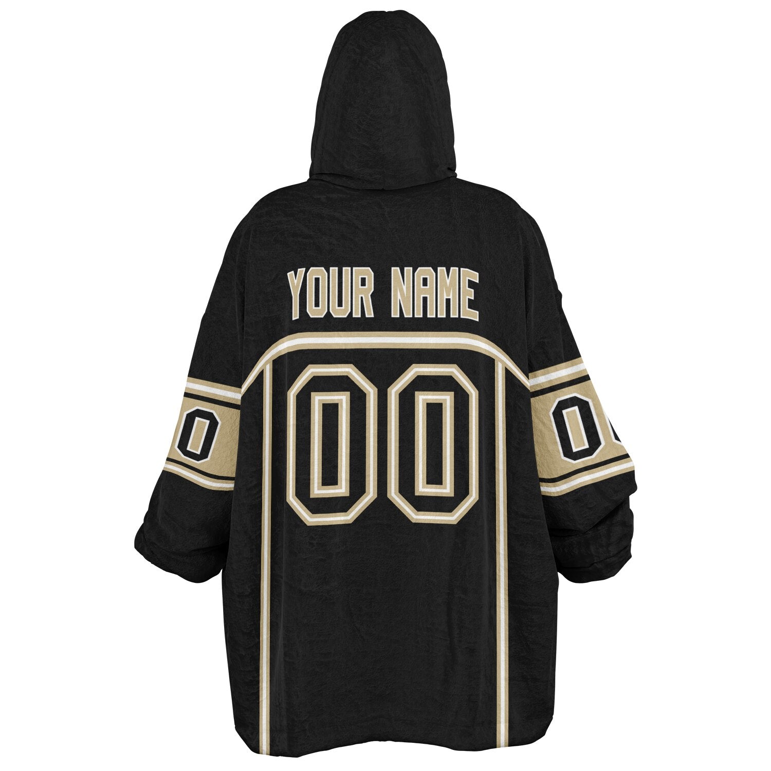 Black, old gold, and white lineup snug hoodie with clean line work and subtle jersey influence.