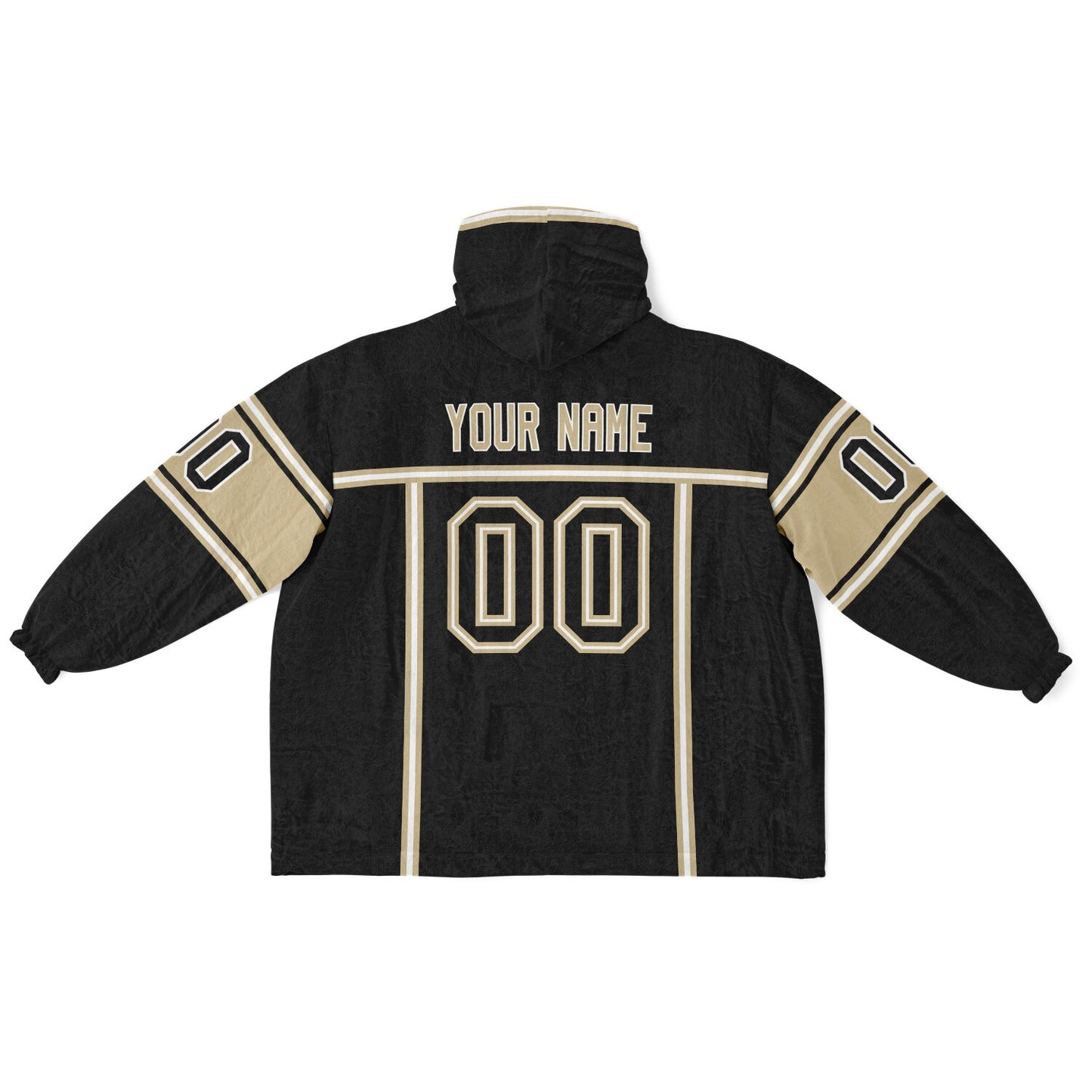 Black, old gold, and white lineup snug hoodie with clean line work and subtle jersey influence.